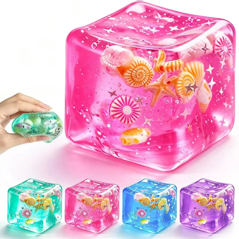 Squishy Ocean Shells Stress Balls Sensory Fidget Toys for Stress and Anxiety Relief Transparent Star Maltose Cubes Squeeze Toys