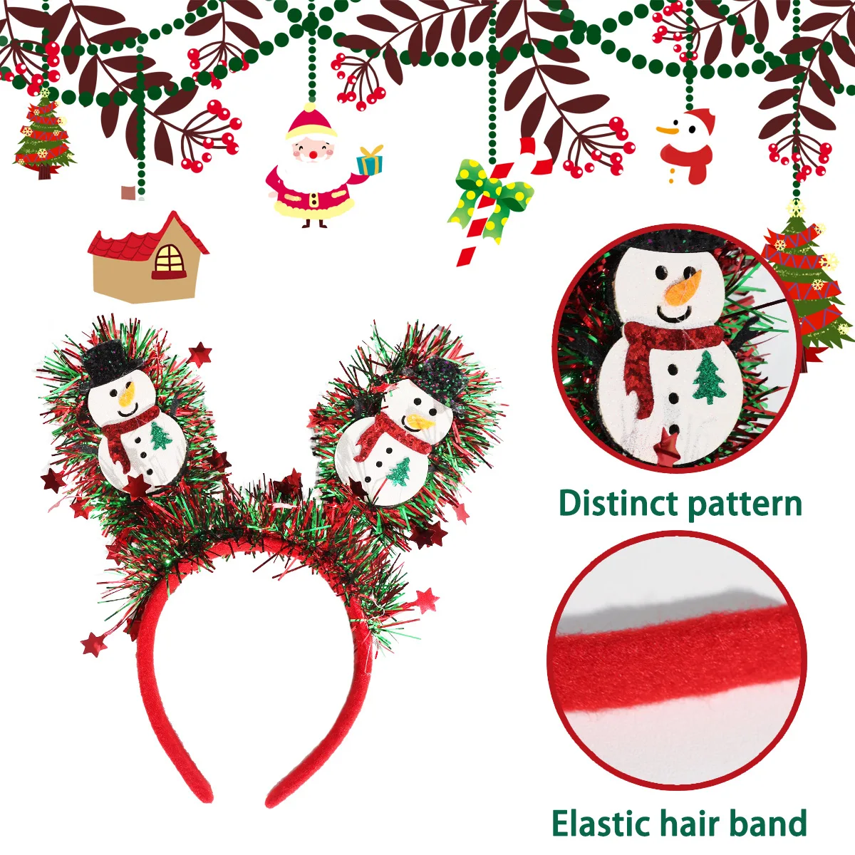 Cartoon Hairbands Bright Party Headbands Christmas Tree Headbands Cartoon Holiday Hairbands For Festival Gift Christmas Party - Image 2