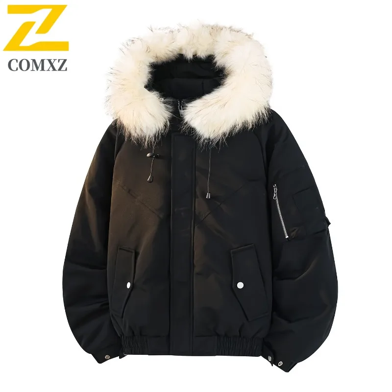 COMXZ Men Down Jacket High Quality Hooded Outdoor Mountaineering Thickened Warm Parka Solid Color Comfort Winter Down Coats