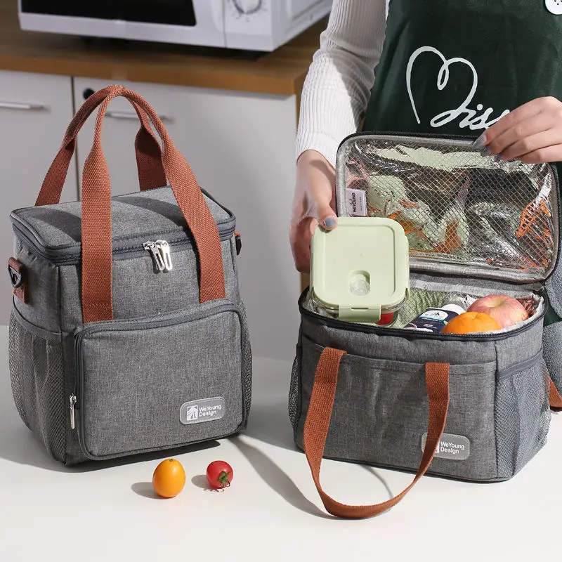 Large Thermal Insulation Lunch Bag Bento Box Storage Bags Fashion Hand-Held Food Container Organizer Portable Cooler Handbag