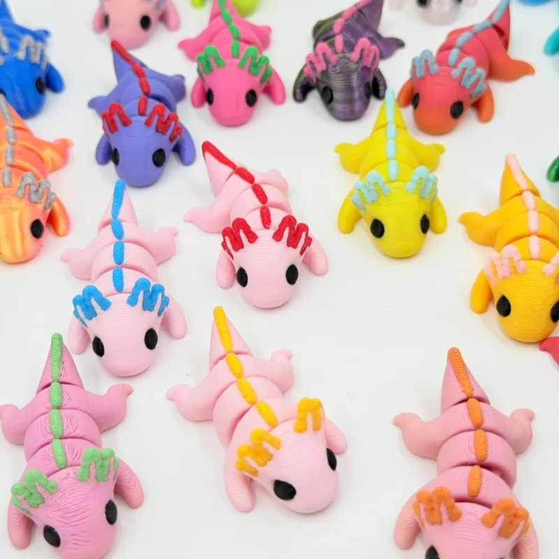Multi‑Pack Colorful 3D Print Salamander Figurine, Multi-Color Axolotl Reptile Model,Cute Reptile Desktop Decor Collectible Gift