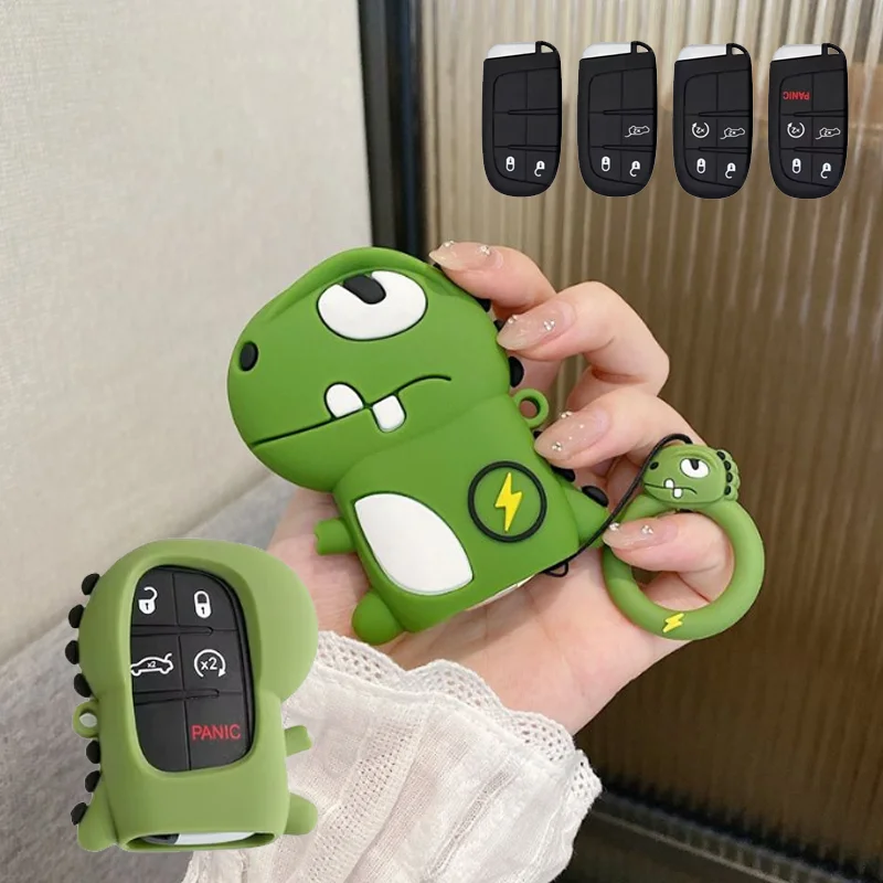 Cartoon Dinosaur Key Case for Jeep Cherokee Compass S Renegade Grand Commander Dodge Journey Charger Chrysler 300C Car Key Cover