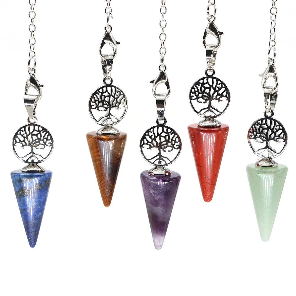 

Tree of Life Pendulum for Dowsing Divination Natural Stones Crystals Reiki Healing Witchcraft Pendulums Tool Spiritual Pendulos