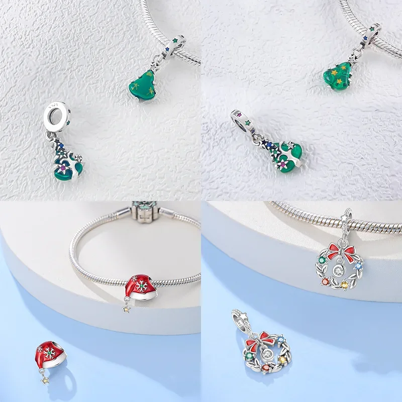 Nuevo plata S925 árbol de Navidad y dijes de alces cuentas compatibles con Pulsera Original Diy para mujeres joyería fina regalo Patry a juego