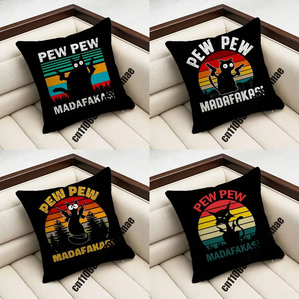 For 45x45cm Square Car Pew Pew Madafakas With Two Guns Double Gun Black Cat Throw Pillow Case Sham Pillowcase Pad Cushion Cover