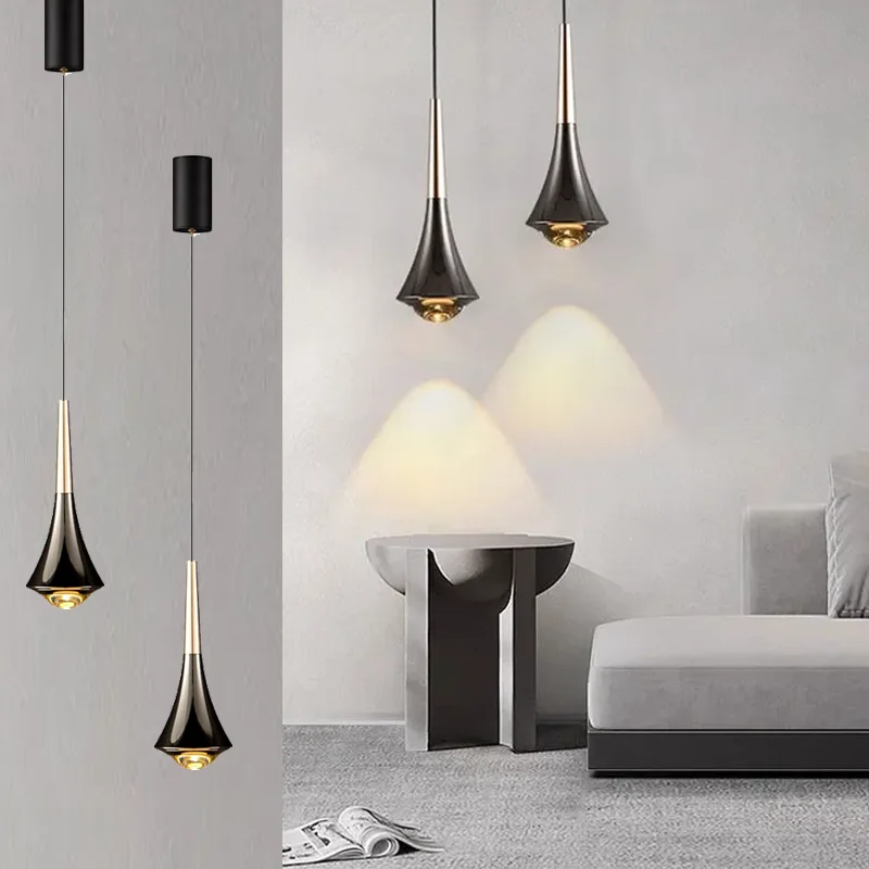 

Modern Small Home pendant lamp Nordic Minimalist LED adjustable chandelier Room decoration Black Gold Long Spot Lights