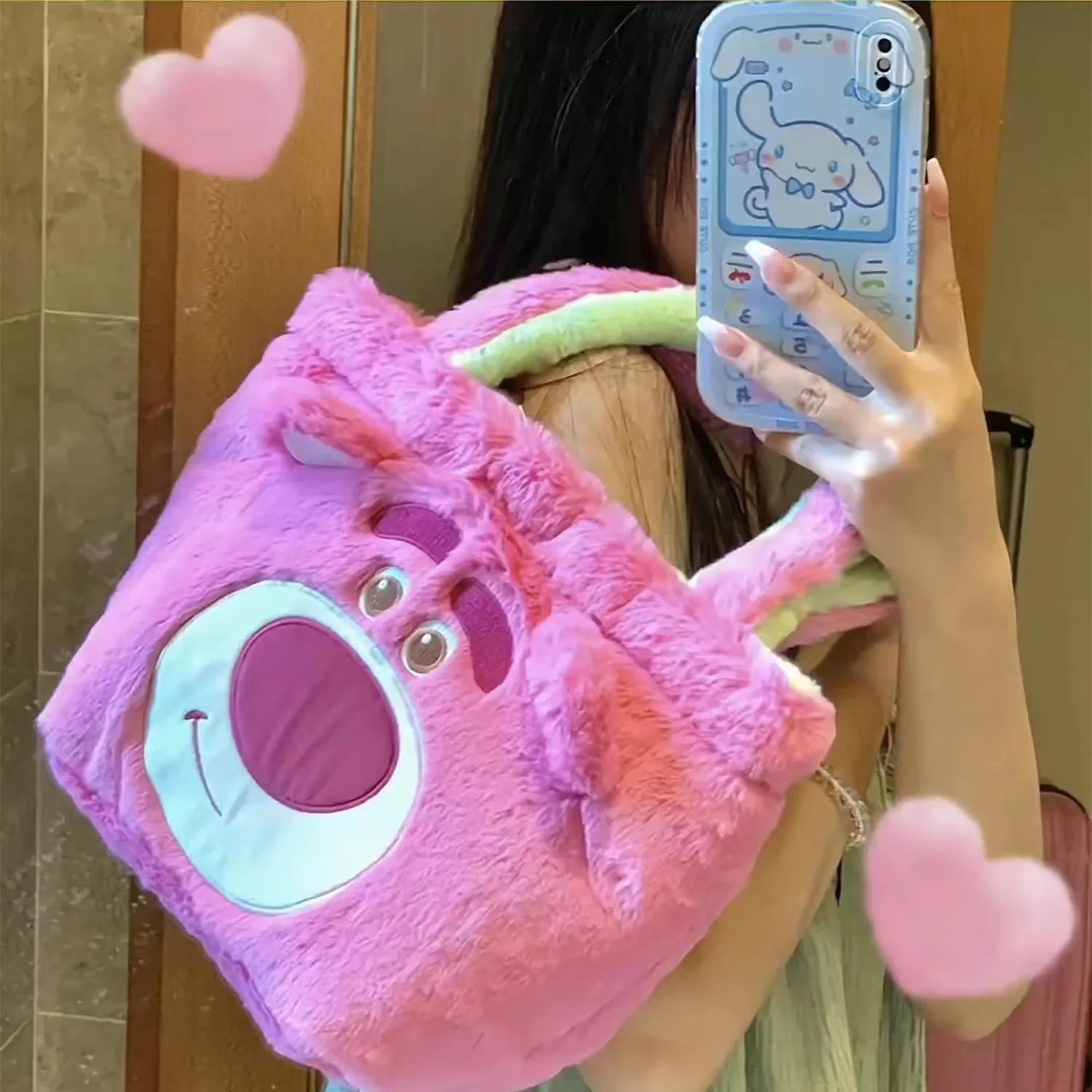 Neue doppelseitige Plüsch-Handtasche von Lotso Tigger, tragbare Clutch-Tasche mit großer Kapazität beim Ausgehen, niedliche bestickte Plüsch-Handtasche