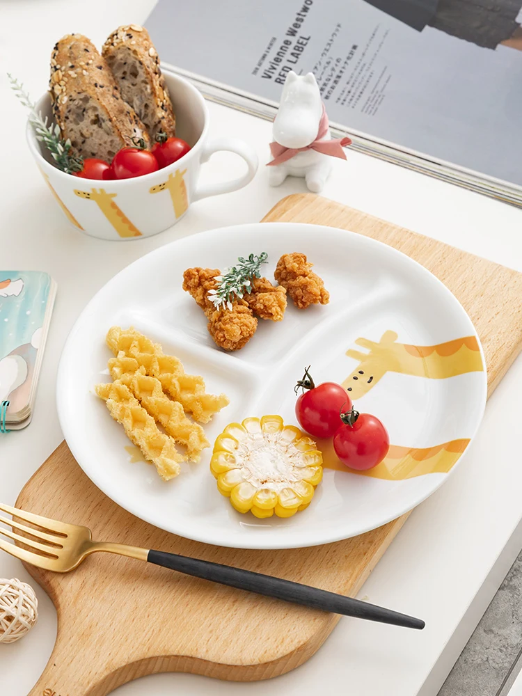 

Детская тарелка для еды Cerc, секционная, с разделителями, детская посуда, миска, чашка, тарелка с разделителями, японский стиль, мультяшный дизайн...