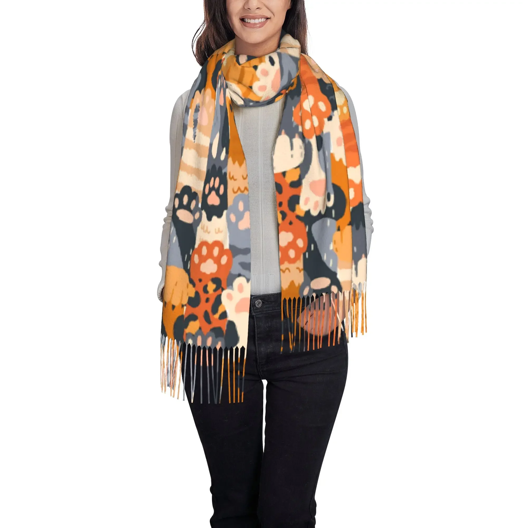 Halloween Cat Skull Autumn Scarf Women Winter  Shawls Warm Blanket Wraps  Female Foulard Bandana Thick Scarves