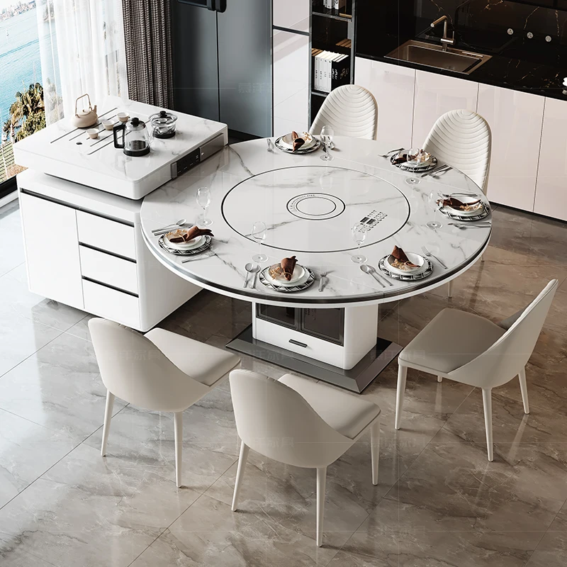 Rock slab island dining table integrated & light luxury household small apartment multi-functional