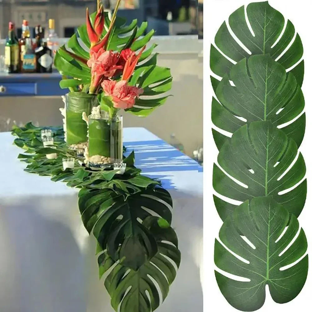 Runto - 12 Hojas de Palma Tropicales Artificiales para Decoración de Mesa en Fiestas Temáticas de Jungla, Safari, Playa, Luau Hawaiano, Bodas y Cumpleaños