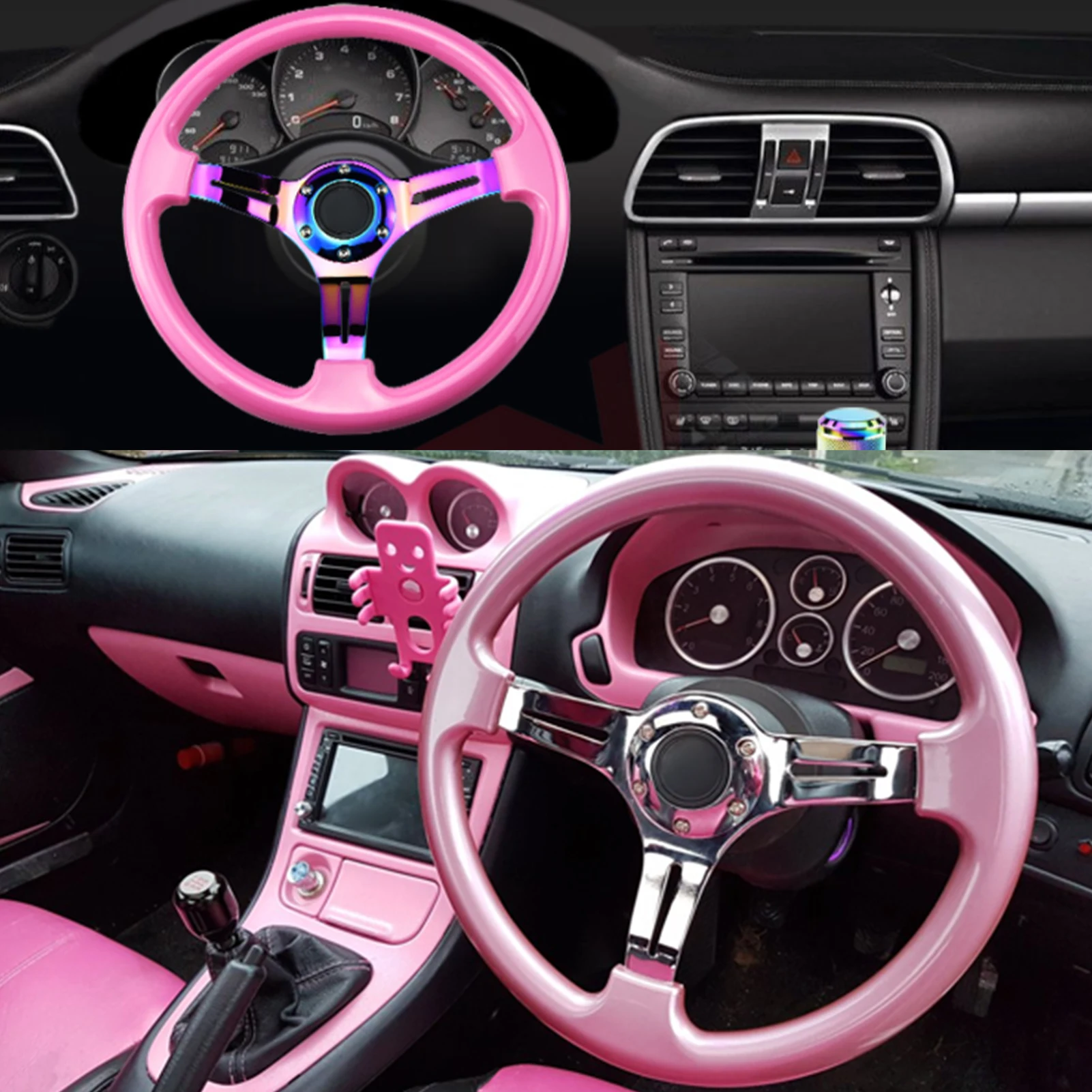 350mm/14in ABS steering wheel pink 6-hole universal racing steering wheel car modification electroplating color bracket pink