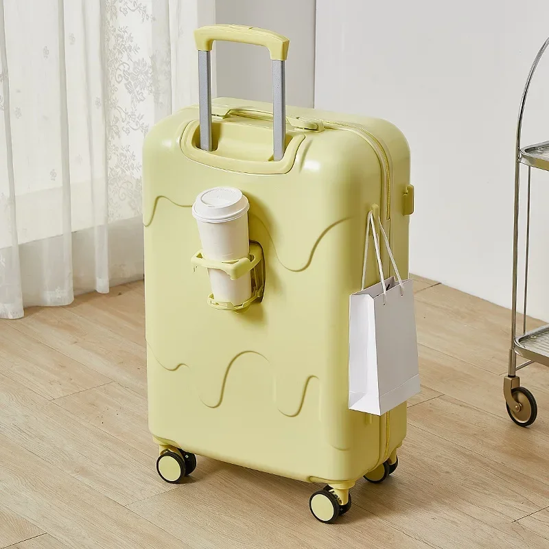 Valise à roulettes multifonctionnelle de type crème glacée pour étudiants, serrure de voyage, valise à roulettes à quatre roues, style mignon, nouveau, 2025