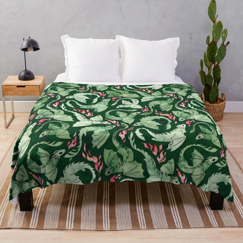 Dragon fire dark green Throw Blanket Luxury Throw Blanket Hairy Blanket Blankets Sofas Of Decoration