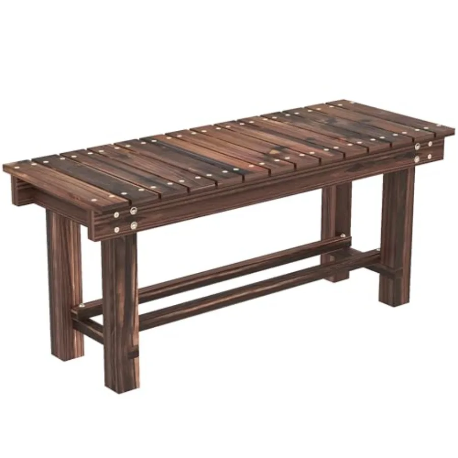 

35.4 Carbonized Wood Garden Bench with Storage Shelf 2 Seater for Patio Balcony Outdoor Use Natural Brown