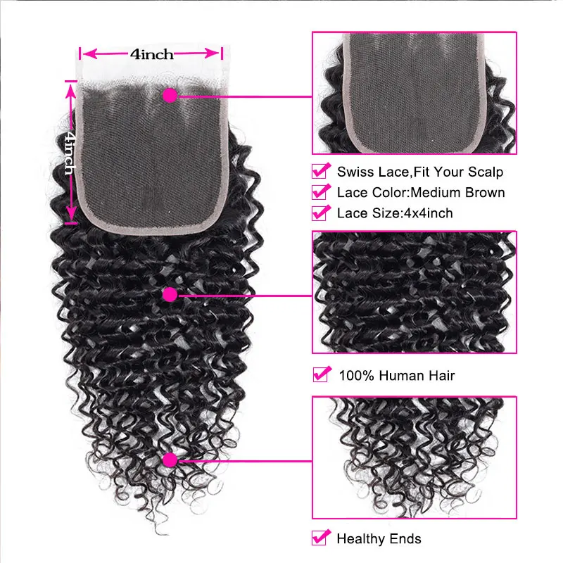 Kinky Curly Transparent Lace Frontal Closure 4x4 13x4 Kinky Curly Lace Frontal 100% Human Hair Curly Wave Lace Frontal On Sale