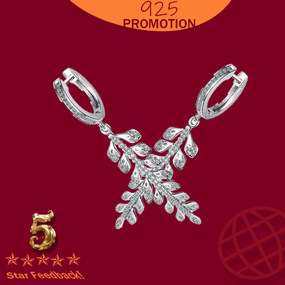 

Простые серьги для женщин, модные свадебные украшения, штамп из стерлингового серебра 925 пробы, круглые серьги с листьями, пряжки для ушей