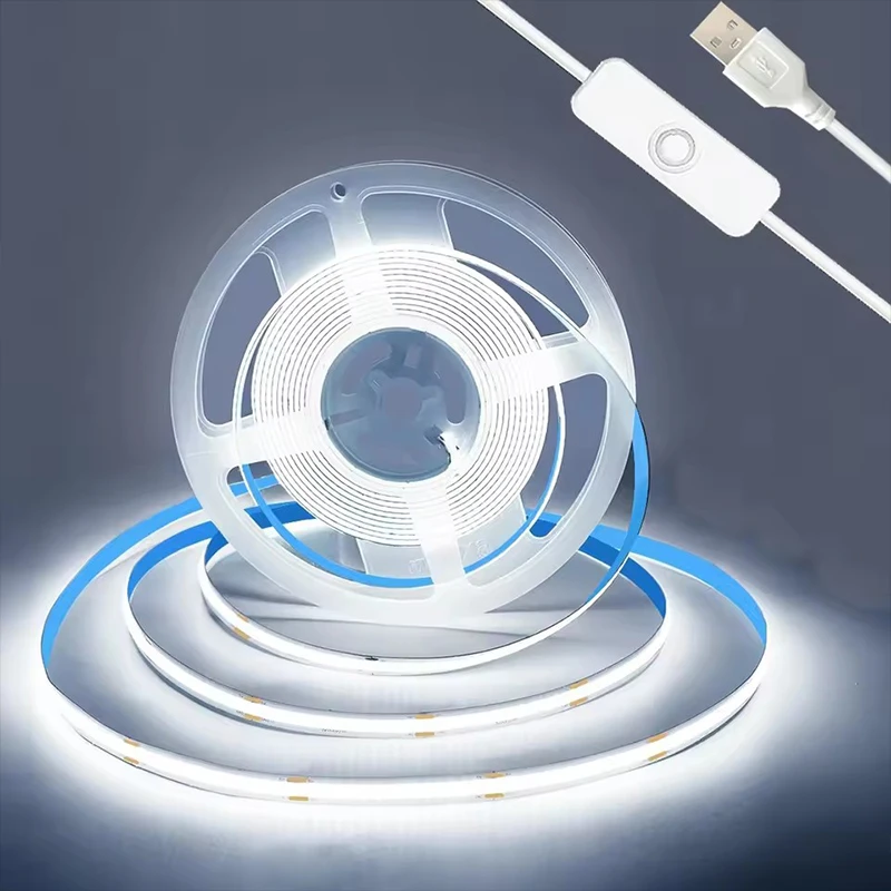 5V COB LED-Streifenlicht, selbstklebendes flexibles USB-LED-Band mit Schalter, hochdichte lineare Beleuchtung für Küchenschrank, Schlafzimmer