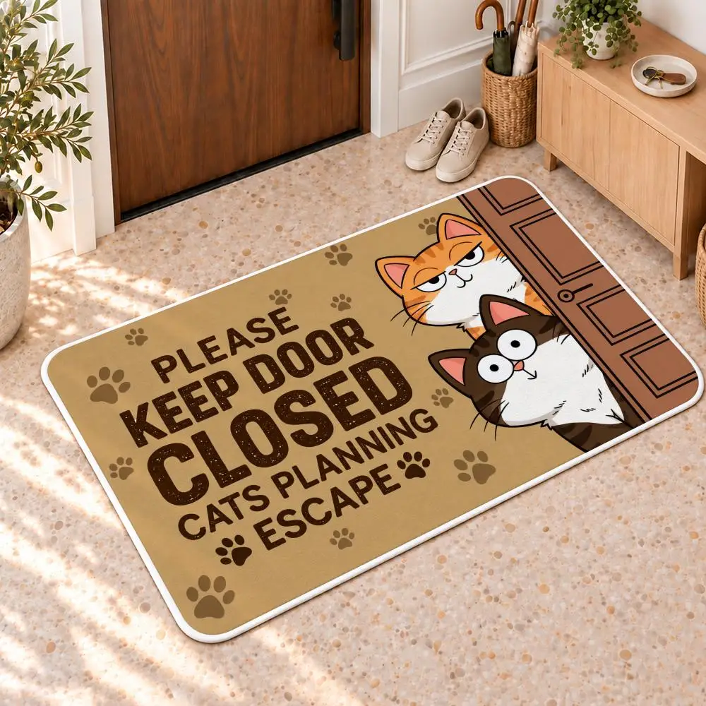 Cats Keep Door Closed Floor Mat Flannel Rug Soft Non Slip Door Mat for Bathroom Bedroom Entryway Home Decor Gift