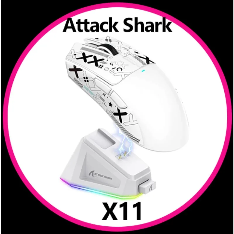 

Беспроводная игровая мышь Attack Shark X11 Bluetooth, трехрежимная мышь 2,4G PAW3311, магнитная зарядная база, аксессуары для киберспортивных игр