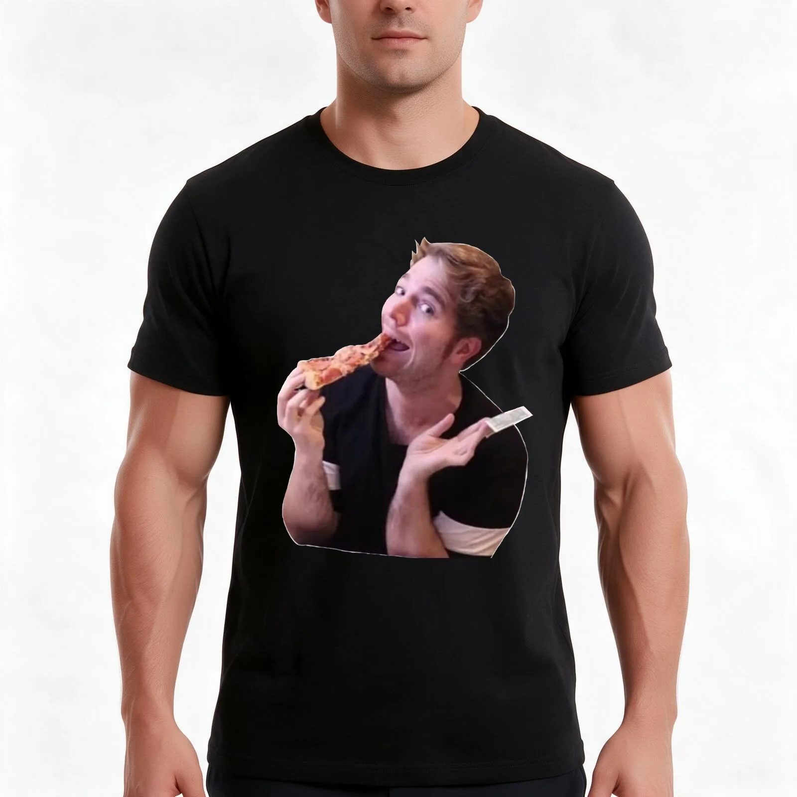 shane dawson pizza T-Shirt, Summer Casual Cotton Tee, Oversized Streetwear Tops, Vintage Graphic Print, Loose Fit Short Sleeve