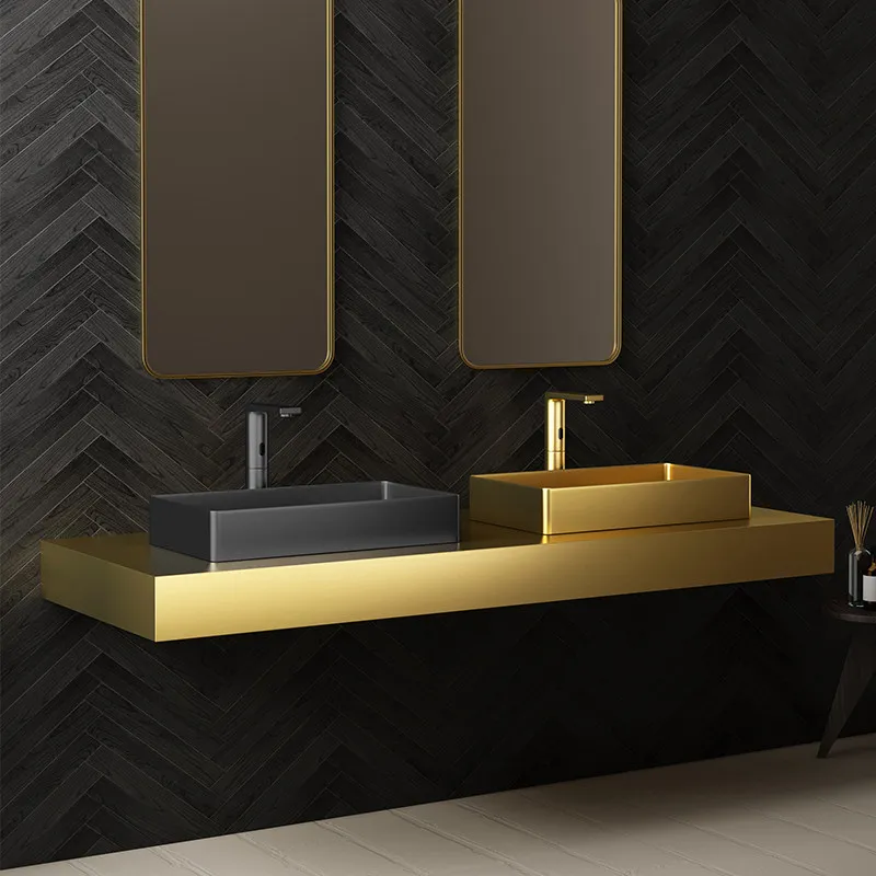 Square high-end stainless steel washbasin wall-mounted hotel bathroom table basin washbasin