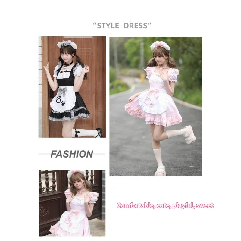 Japanese Maid Uniform Cute Girl Student Lolita Element Black and White Dress Cosplay Costume Cute Caf Uniform Princess Kawaii