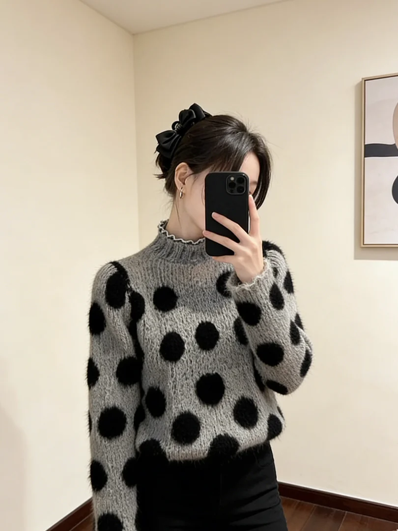 

Уникальный вязаный свитер с высоким воротом и длинными рукавами в корейском стиле, теплый, комфортный, средней плотности, для ношения под одеждой.