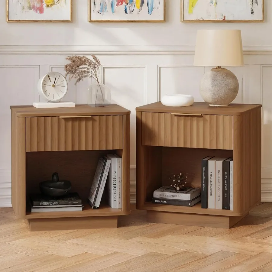 Night Stand Set of 2 Bed Side Tables Bedroom Set of 2 Side Tables with Drawers Living Room Mid Century Modern Nightstand Wood n
