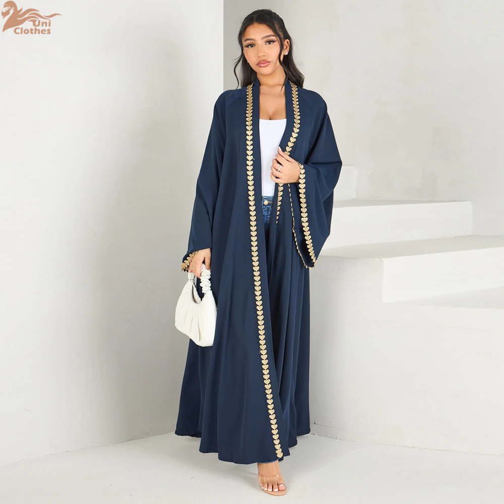Uni 2025 Eid Nieuwe Mode Open Abaya Dubai Vest Kimono Lange Mouw Islamitische Kleding Moslim Open Abaya Jurk Nida voor de Zomer