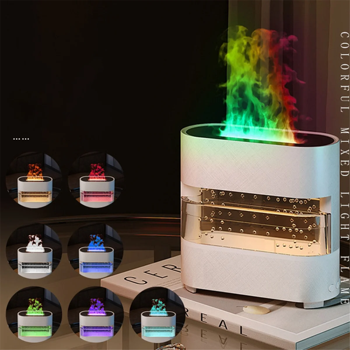 

Aromatherapy Humidifier Simulation Flame Humidifier Colorful Rain and Fire Aroma Diffuser with