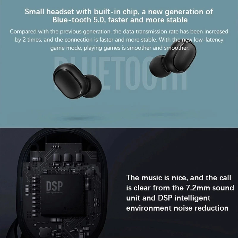 Original Xiaomi Redmi Airdots 2 Earphone Tws Wireless Bluetooth Gaming Headset AI Control Mi Earbuds Airdots S Headphones