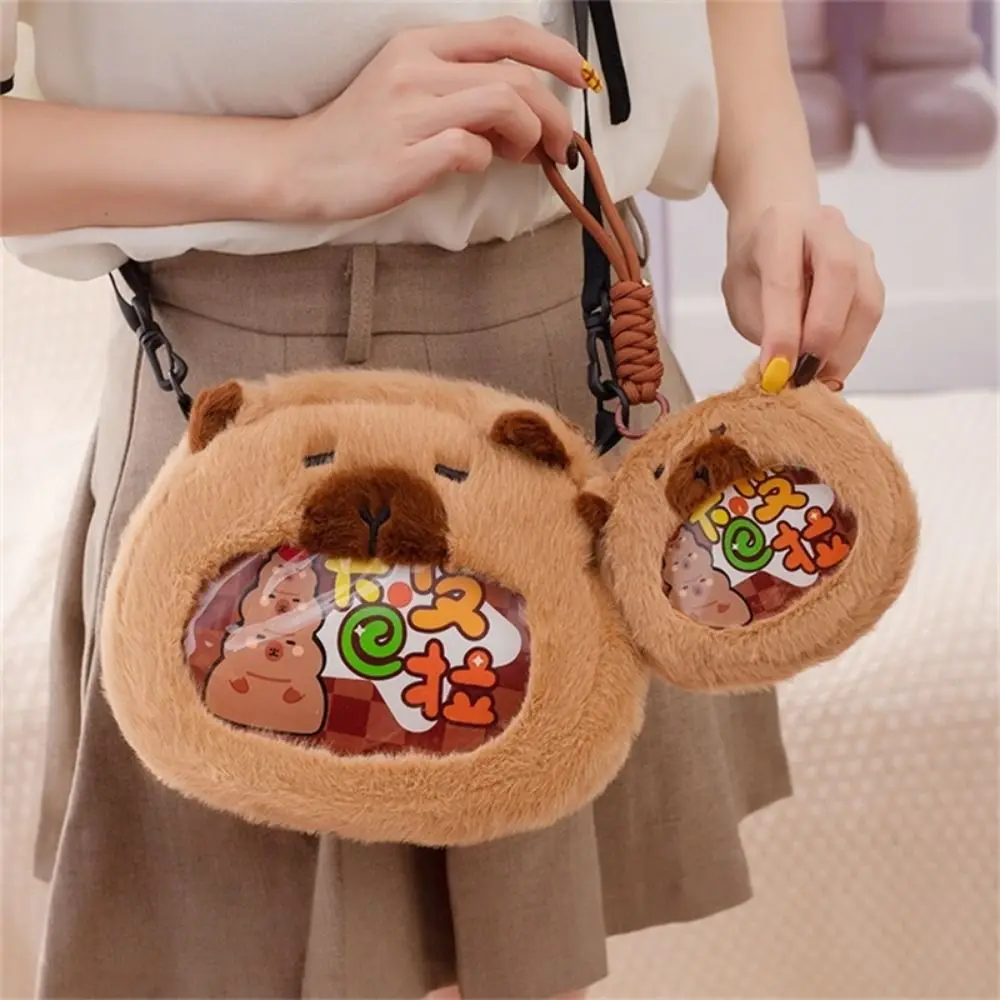 Kawaii Capybara Plush Doll Coin Purse Portable Cartoon Plush Crossbody Bag Cartoon Animal Transparent Window