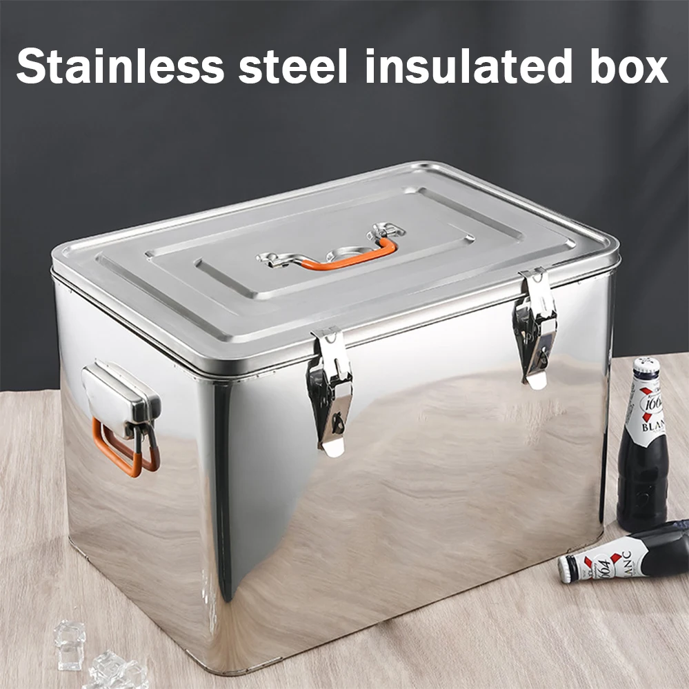 65L Stainless Steel Insulated Delivery Box Commercial Cooler for Takeout,Outdoor Beer& Fish Storage,Perfect for Catering&Fishing