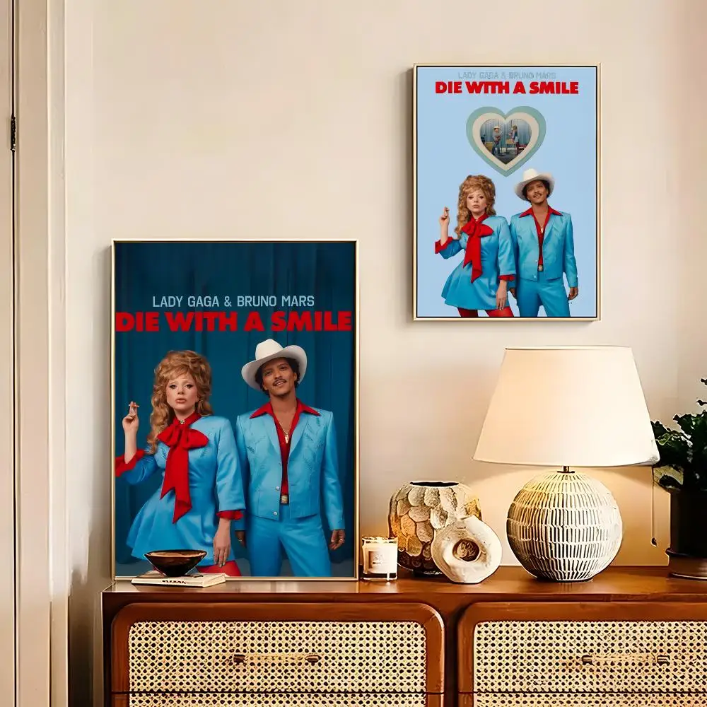 Die with a Smile Lady Gaga and Bruno Mars Painting Calligraphy Poster art art suitable for living room bedroom bar parlor home