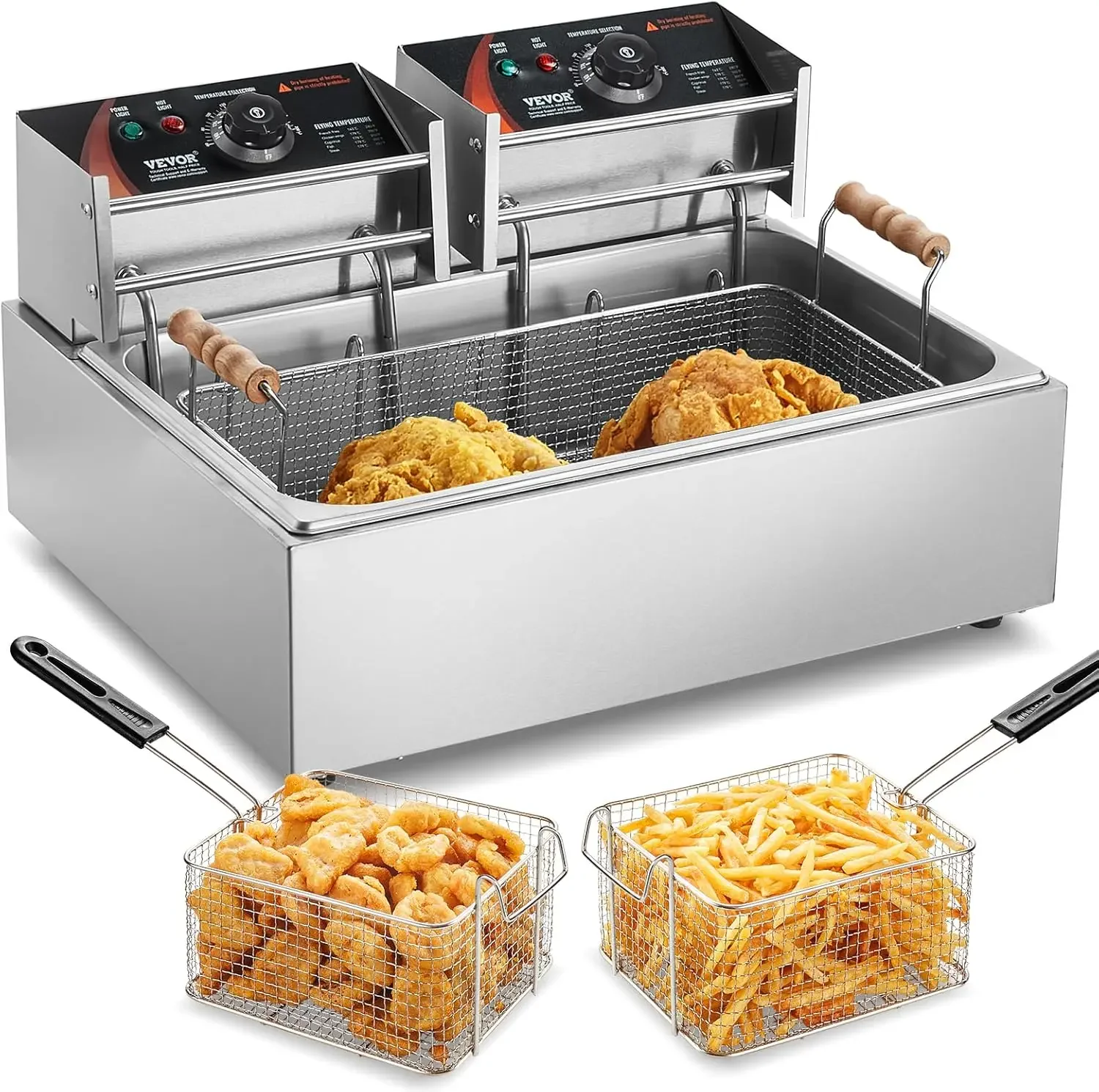 Deep Fryer, 3000W Electric Turkey Fryer with 3 Removable Baskets, Large Capacity 18Qt / 17L Stainless Steel Countertop Single