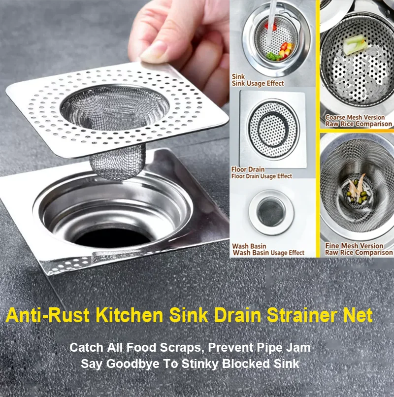 Kitchen Sink Filter Stainless Steel Mesh Anti-Clog Catcher Drain Strainer Net Anti-Rust Sewer Waste Filter Kitchen Accessories