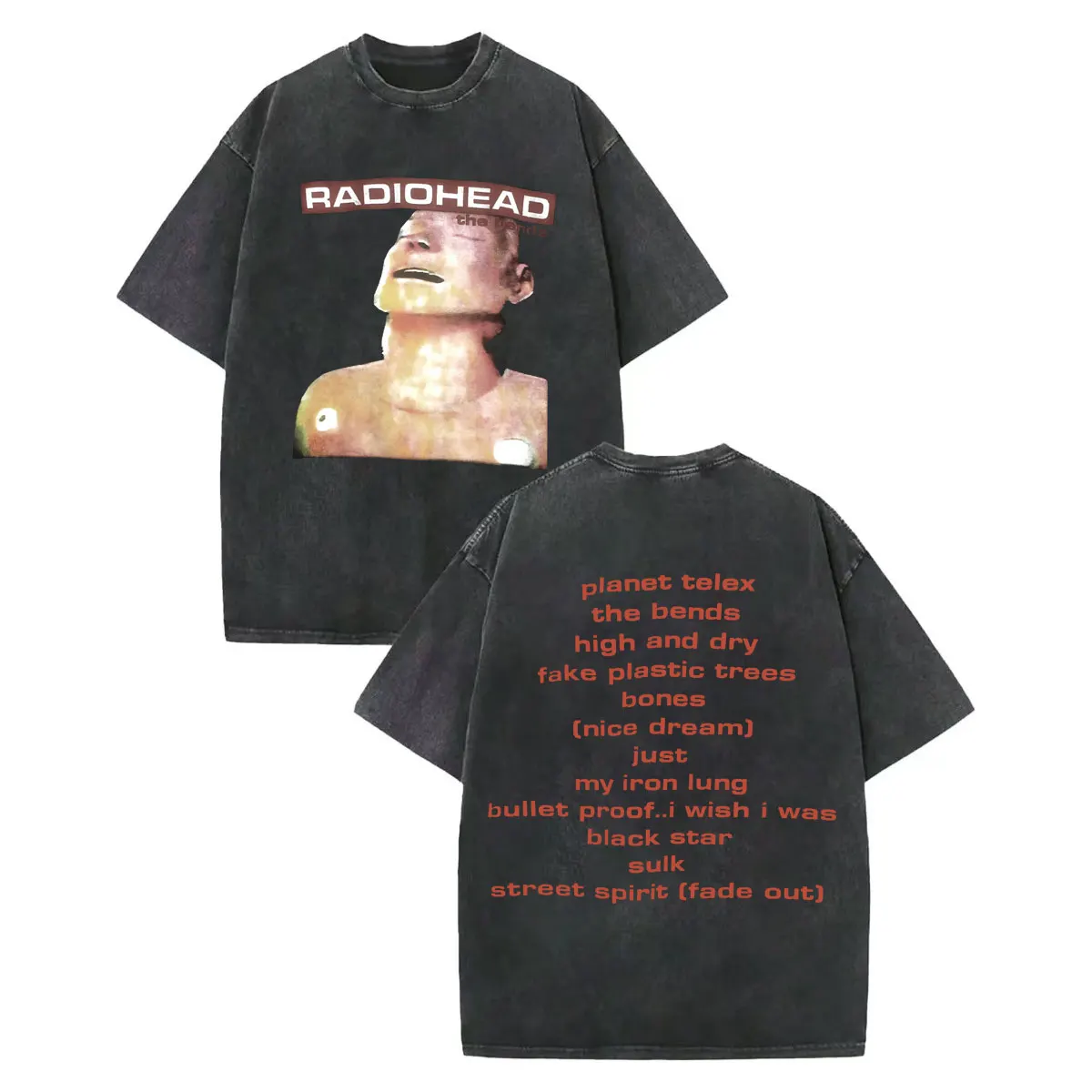 

Vintage Washed Radiohead The Bends Album Graphic T Shirts Men Women Clothing Harajuku Rock T-shirt Summer Casual Loose T-shirts
