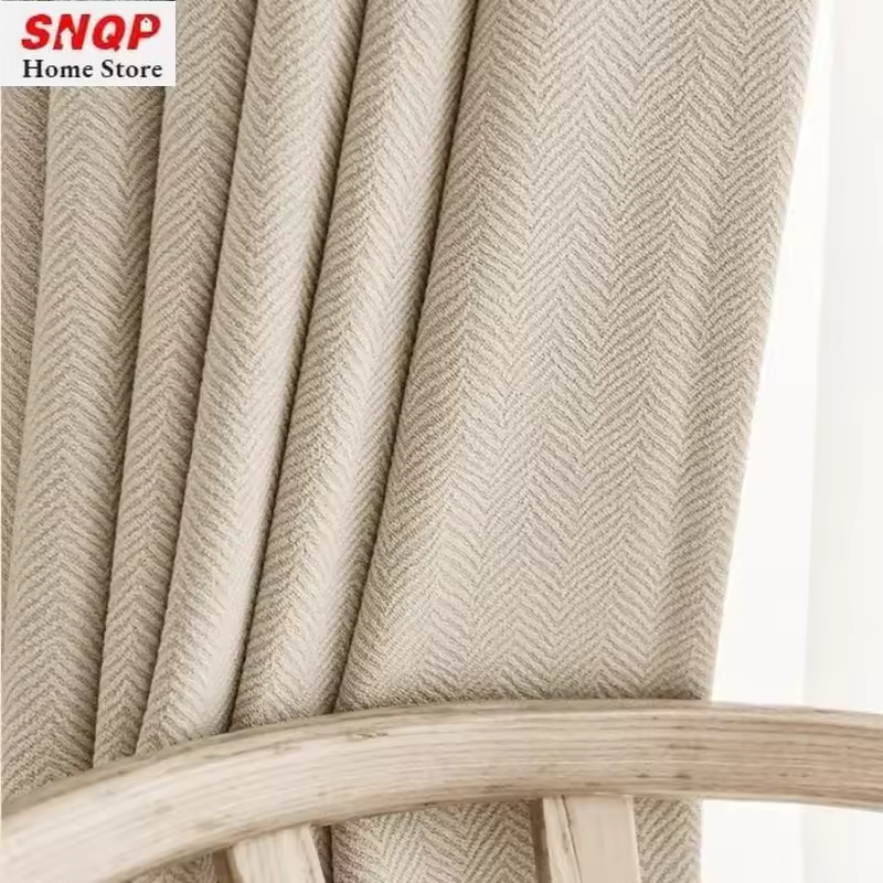 Custom Cream Luxury Beige Thick Chenille Curtains for Living Room Bedroom Dining Blackout Herringbone Texture Window Fashion
