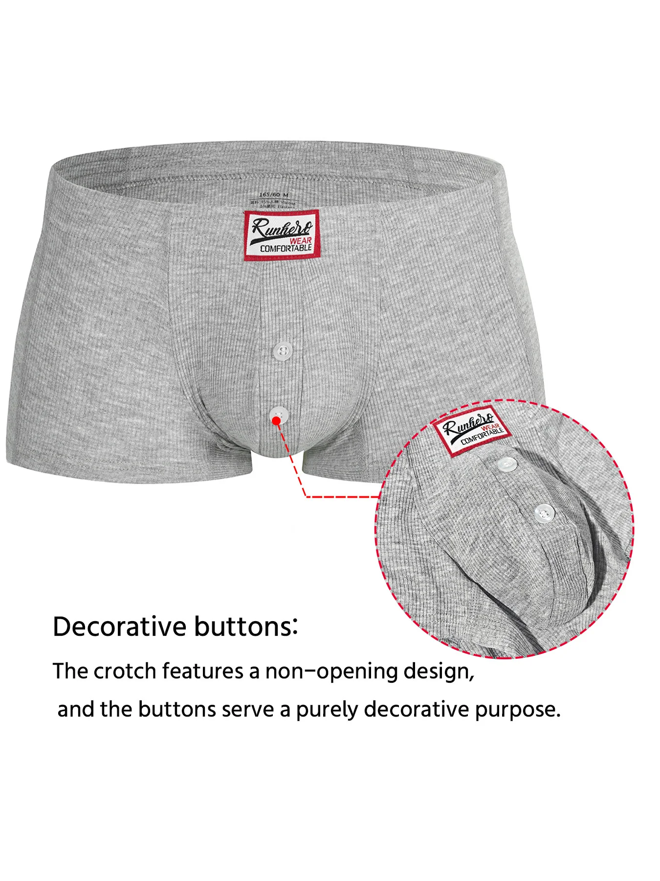 Herren Komfortable Slim Fit Flache Unterwäsche Synthetische Baumwolle Hohe Elastizität Knopf-Dekoration Einfarbige Unterwäsche – Detail 16