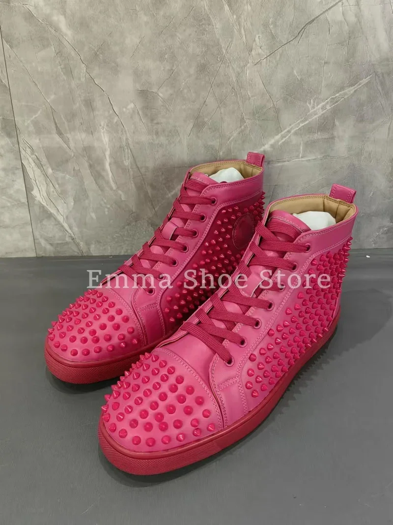 

Pink Rivets Sweet Flat Sneakers 2025 Spring Versatile Lace Up Running Women's Pumps Trendy Couple Shoes Large Size Man Shoes