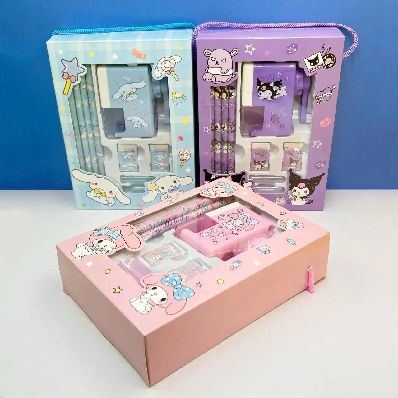 Kuromi Cinnamoroll Stationery Set Gift Box Creative Learning Stationery Hand Shake Pencil Sharpener Eraser Set Birthday Gift Box