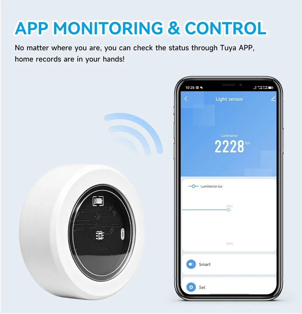 Tuya ZigBee Light Sensor Lux Detector, Smart Home Illuminance Luminance Monitor, Works with Smart Life for Home Automation
