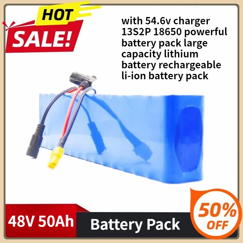 

with 54.6v charger 13S2P 18650 powerful battery pack large capacity lithium battery rechargeable li-ion battery pack 48V 50Ah