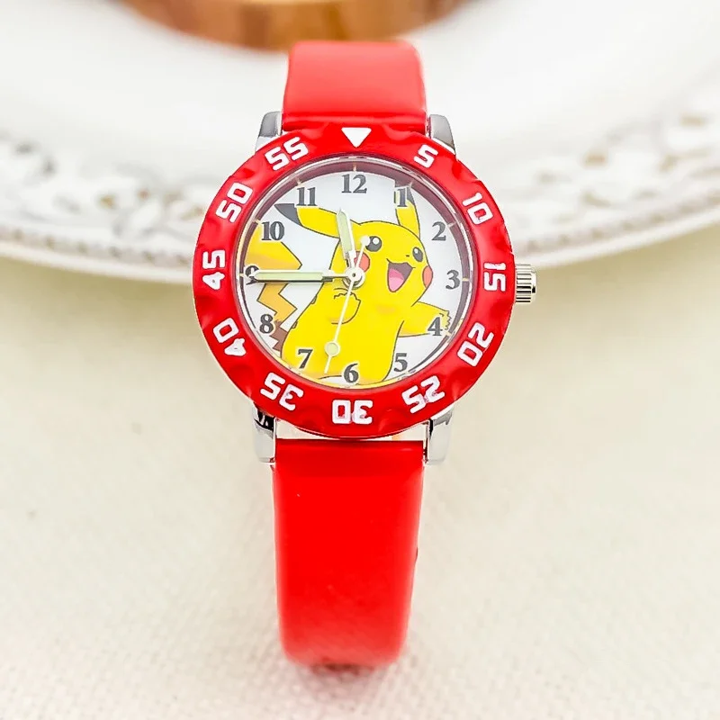 Montre Pokémon Pikachu pour enfants, montre-bracelet en cuir à quartz, montres Clcok pour garçons et filles, figurine Pikachu, jouets cadeaux de Noël