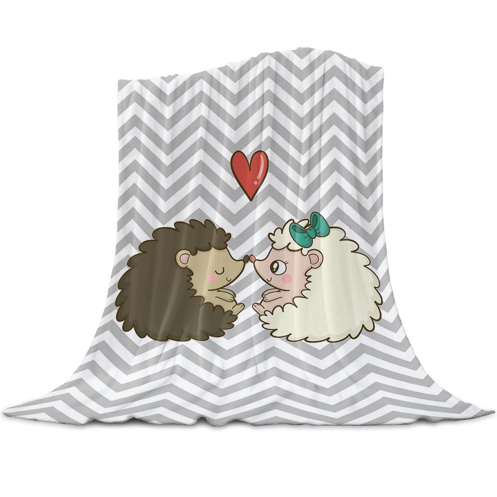 Hedgehog Flannel Throw Blanket Cute Kawaii Cartoon Pattern King Queen Size All Season Warm Super Soft for Bed Sofa Couch Blanket