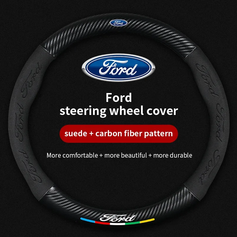 

For Ford Mondeo Focus Raptor Puma Edge Explorer Ecosport Ranger F150 Kuga Car Suede Carbon fiber Anti-slip Steering Wheel Cover