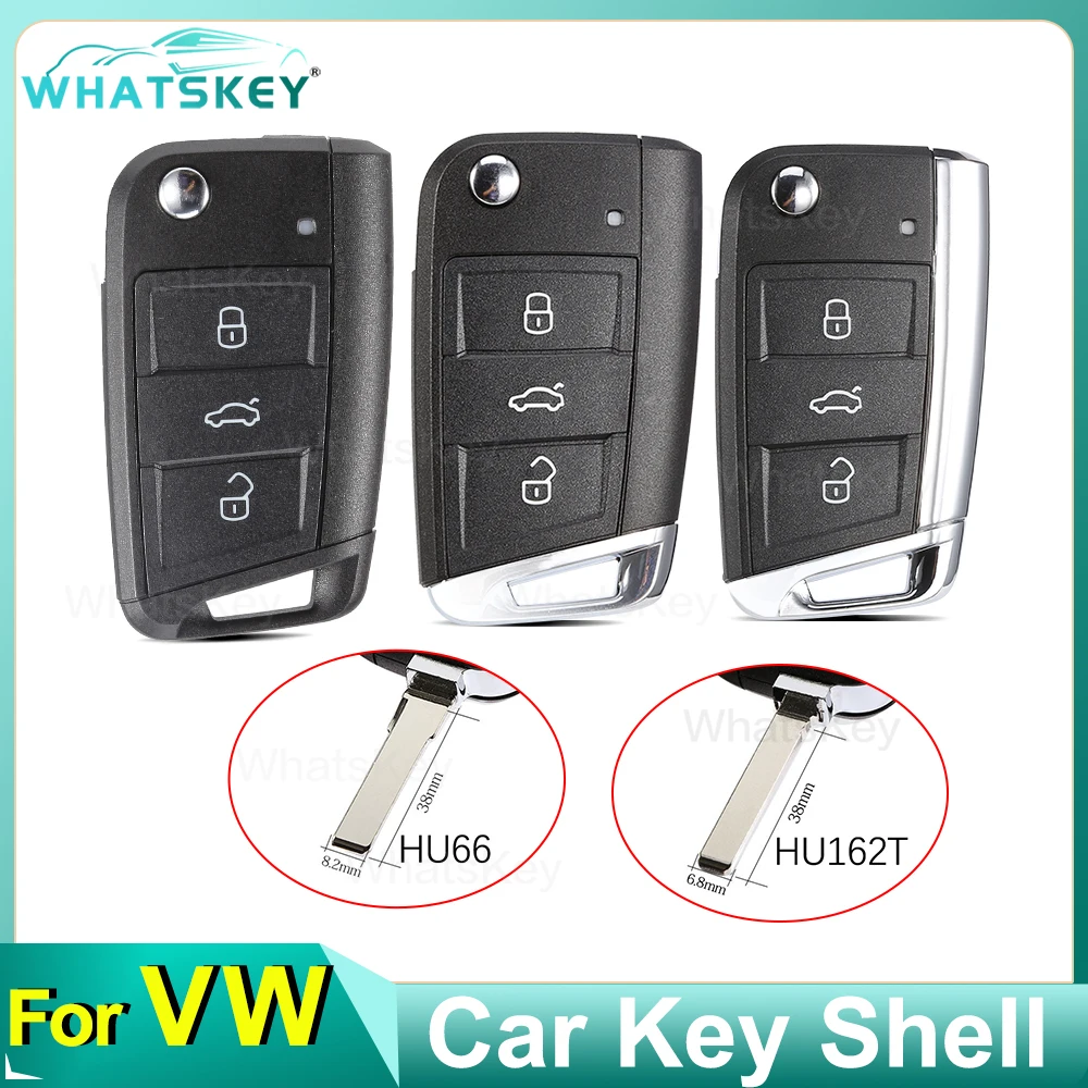 WhatsKey 3 Buttons For VW Golf 5 7 Sportsvan GTI MK7 MQB Flip Remote Car Key Shell For Skoda Octavia A7 Seat Kodiaq HU66/HU162t