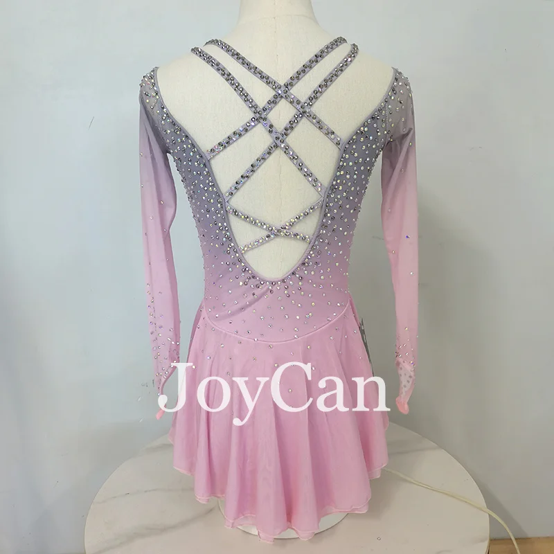 JoyCan Ice Figure  Skating  Dress Girls Pink Spandex Stretchy Competition Dance Wear Customized