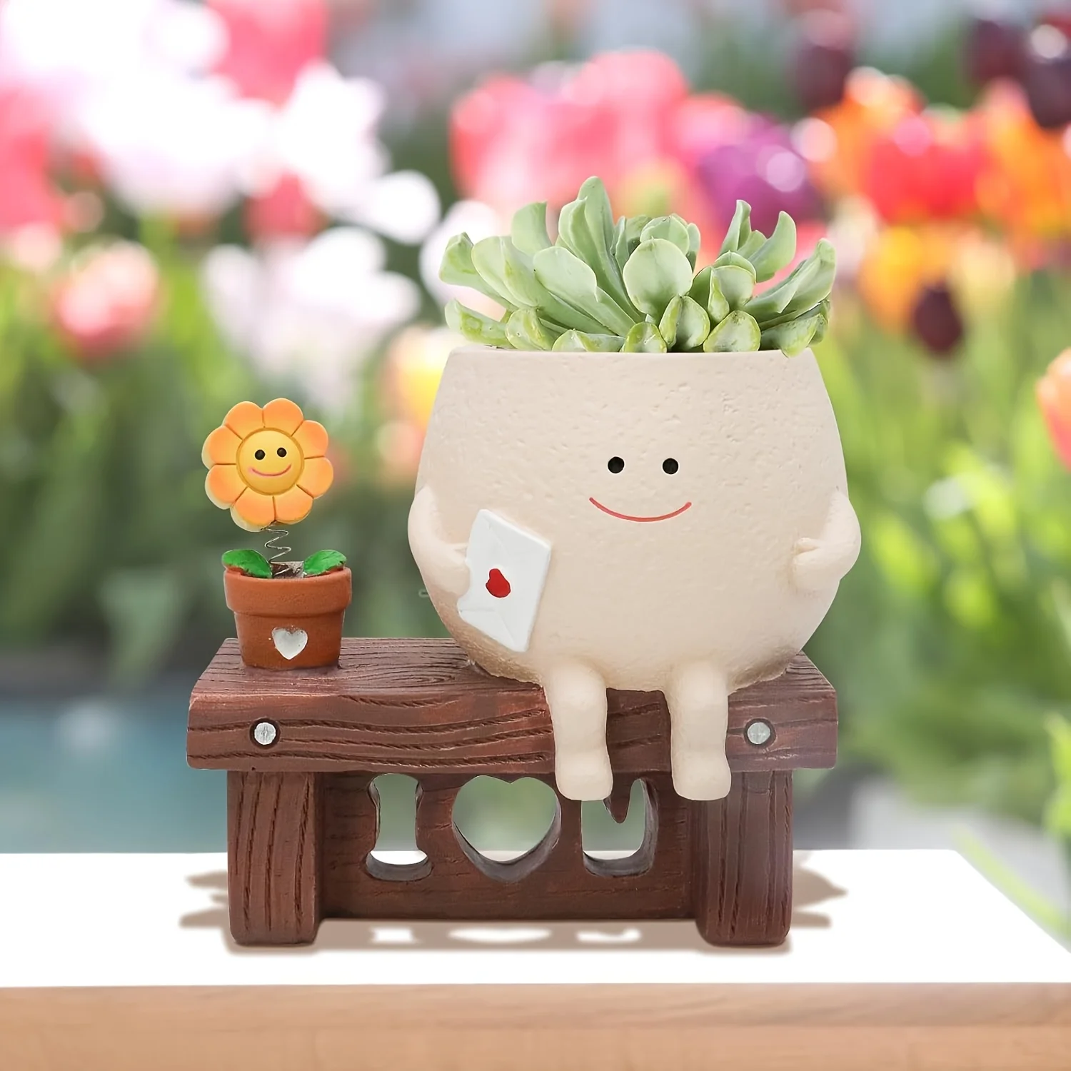 

1 шт. кашпо из смолы с декором подсолнечника, милый уникальный горшок для суккулентов и цветов с дренажным отверстием, настольный держатель для растений, цветочный горшок